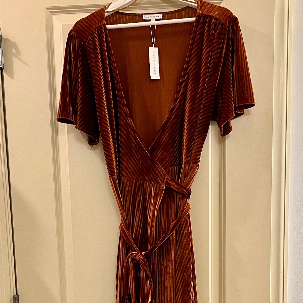 Baltic Born Rust Brown Velvet Wrap Dress - Picture 4 of 4